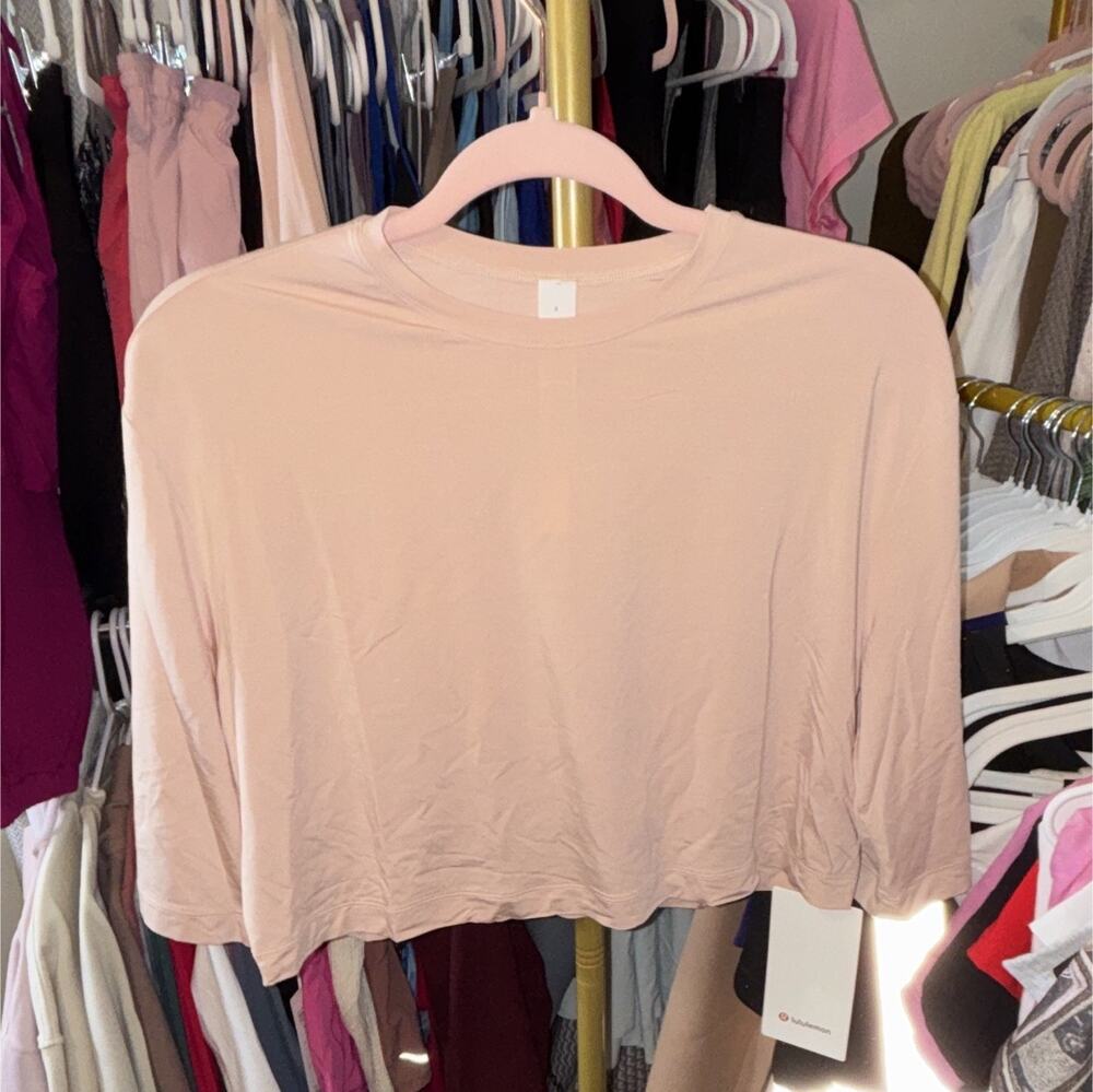 lululemon Womens Pink Solid Crew Neck Pullover Relaxed Jersey Modal Tee 6